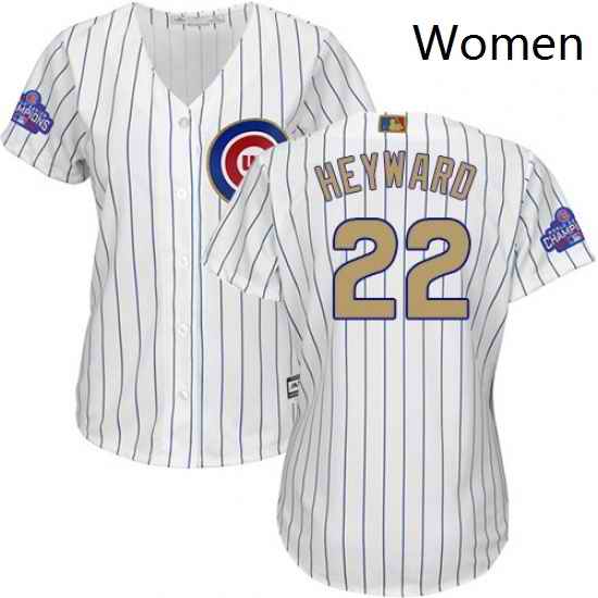 Womens Majestic Chicago Cubs 22 Jason Heyward Authentic White 2017 Gold Program MLB Jersey
